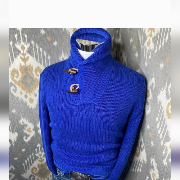 Polo by Ralph Lauren | Yacht Blue Shawl Neck Linen-Cotton Blend Sweater - Picture 15 of 16